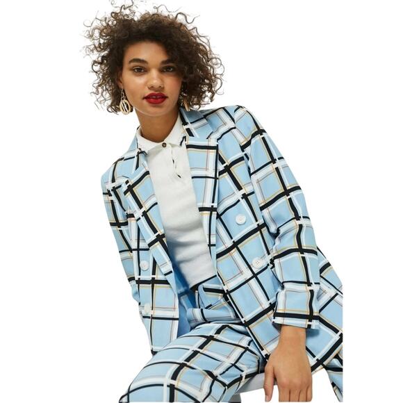 TOPSHOP Blazer in Window Pane Blue Plaid, Size 6 - Picture 4 of 14